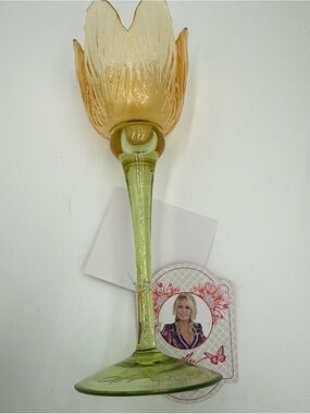 Signed Dolly Parton Glass Flower Candle Holder NWT